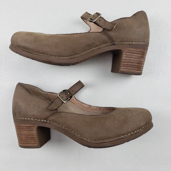 Dansko Harlo Mary Jane Heel Womens 11.5-12 42 EU Brown Suede Buckle Chunky Pump - Picture 4 of 14